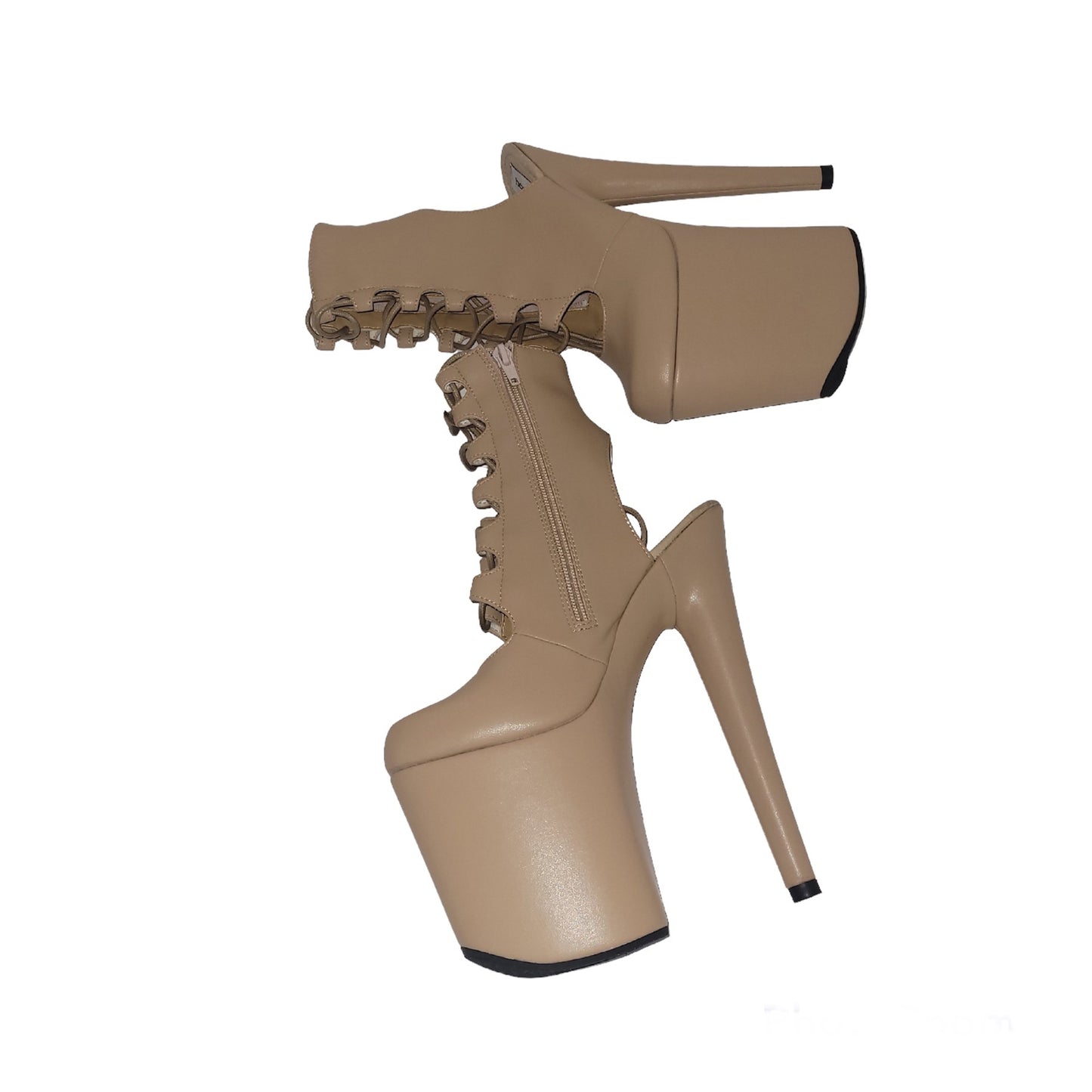 Nude vegan leather open heel gladiator ankle - mid calf boots