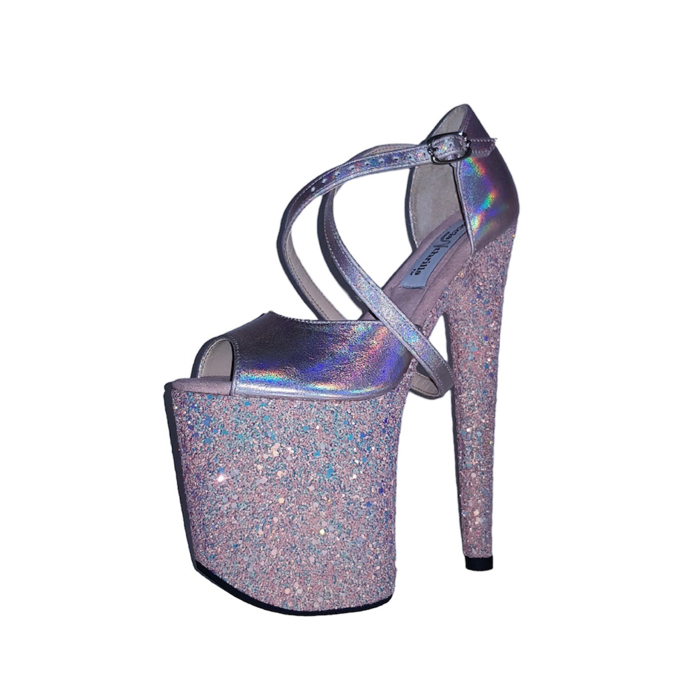 Pearl rose classic long strap closed heel glitter platform leather