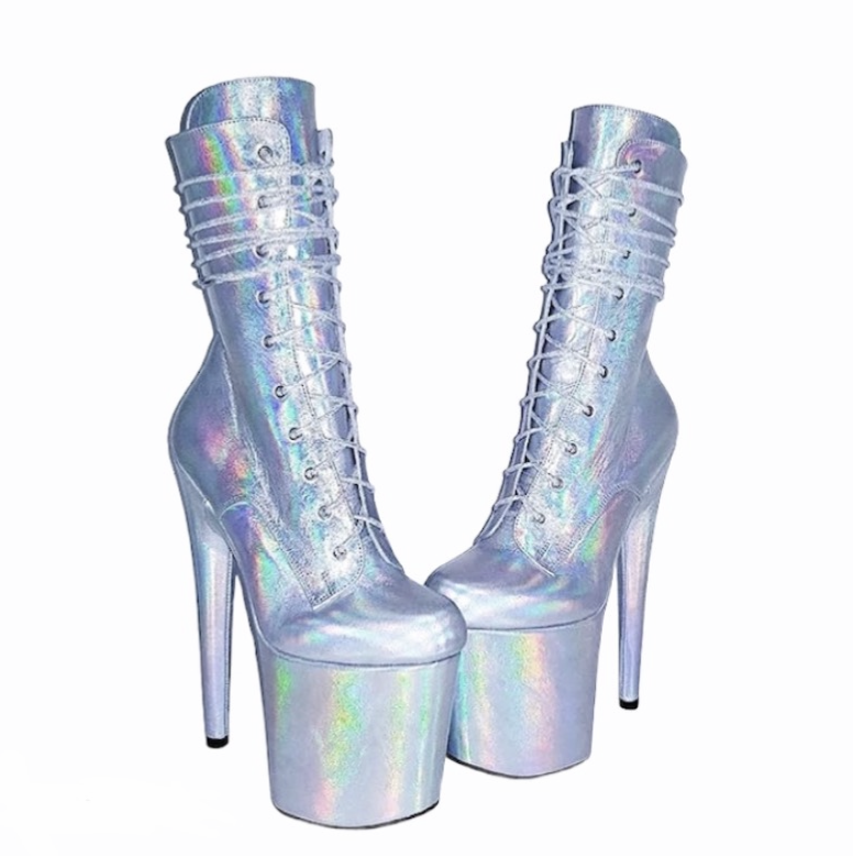 Pearl silver genuine leather ankle - mid calf boots