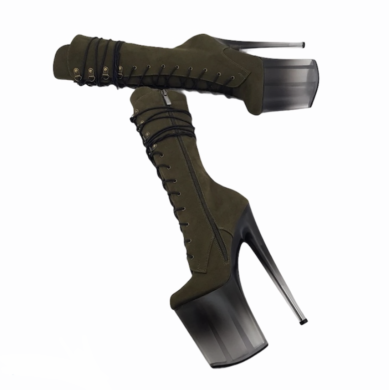 Army green vegan nubuck ombre translucent platform ankle - mid calf boots