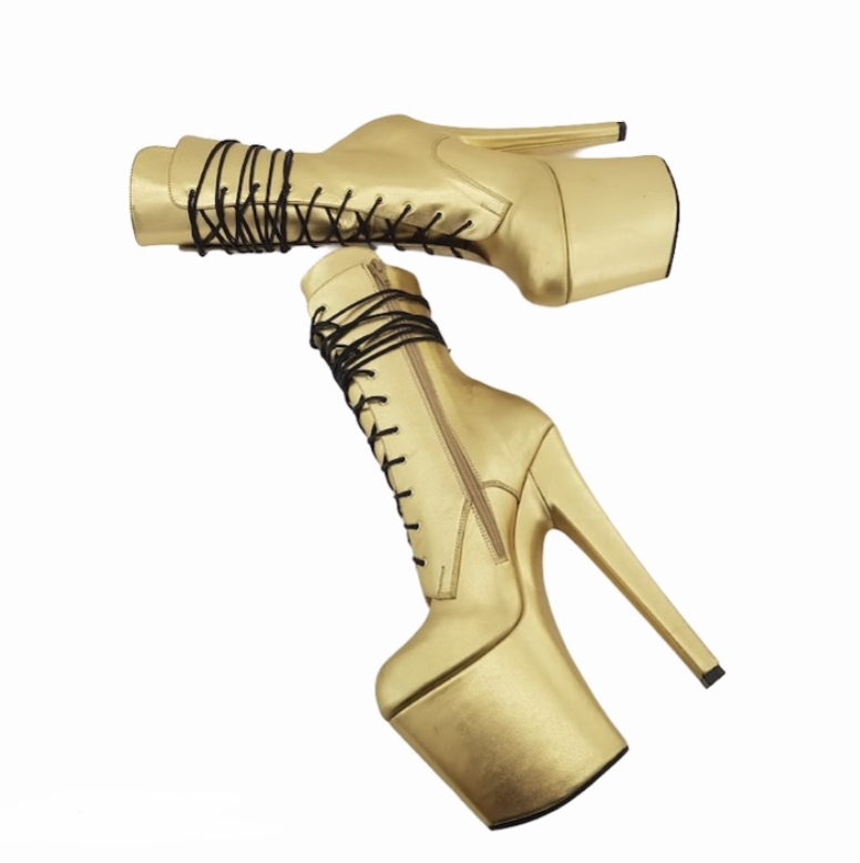 Gold genuine leather ankle - mid calf boots