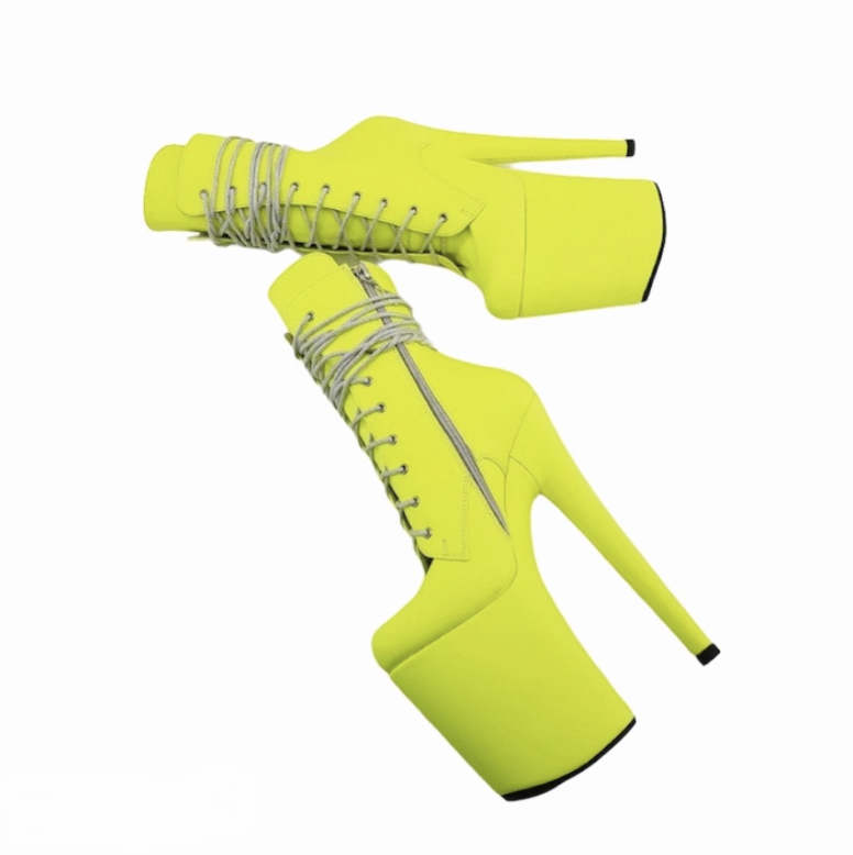 Neon yellow vegan leather ankle mid calf boots