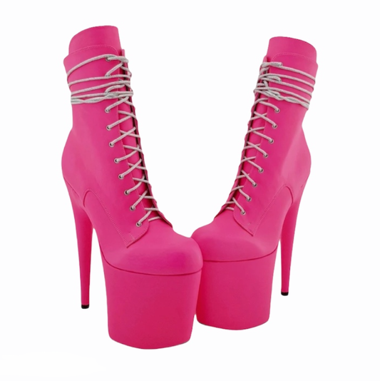 Neon pink vegan leather ankle - mid calf boots