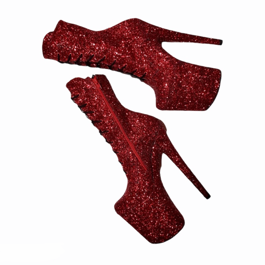 Ruby red glitter ankle - mid calf boots