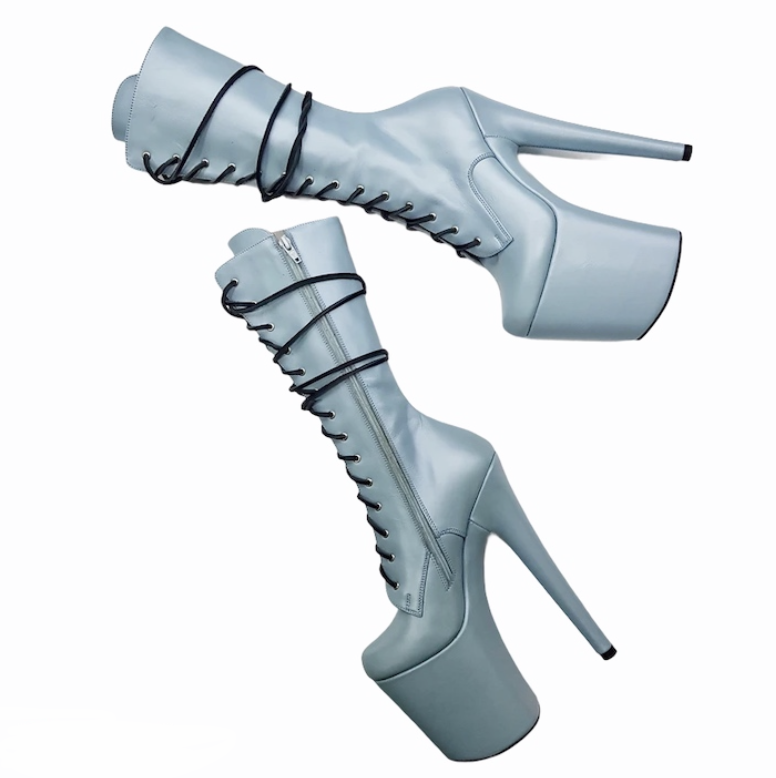 Pearl blue genuine leather ankle - mid calf boots