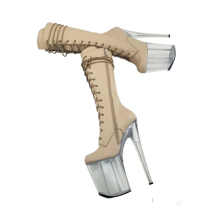 Nude genuine leather clear platform ankle - mid calf boots (more colors are available)