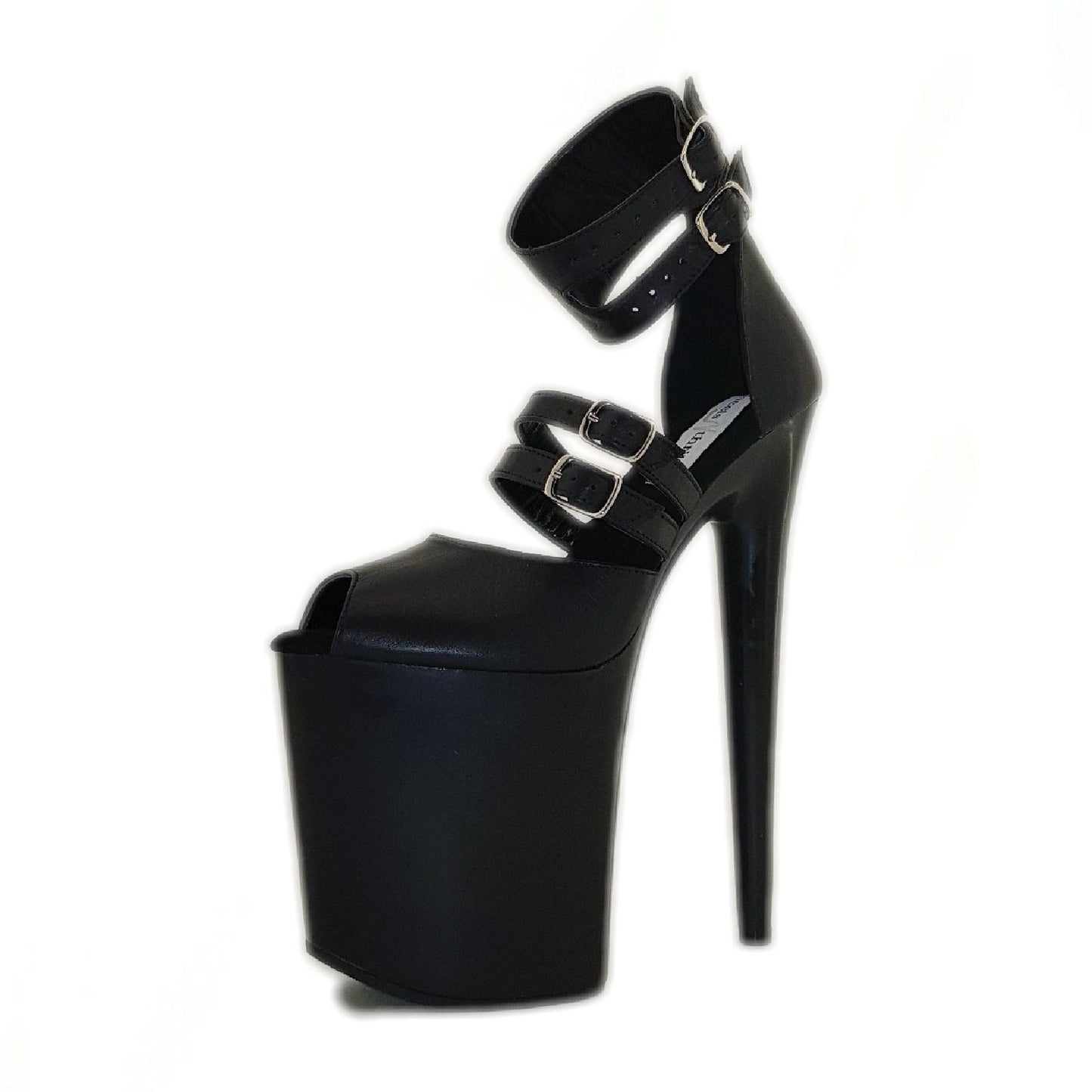 Rendezvous black genuine leather black platform sandals