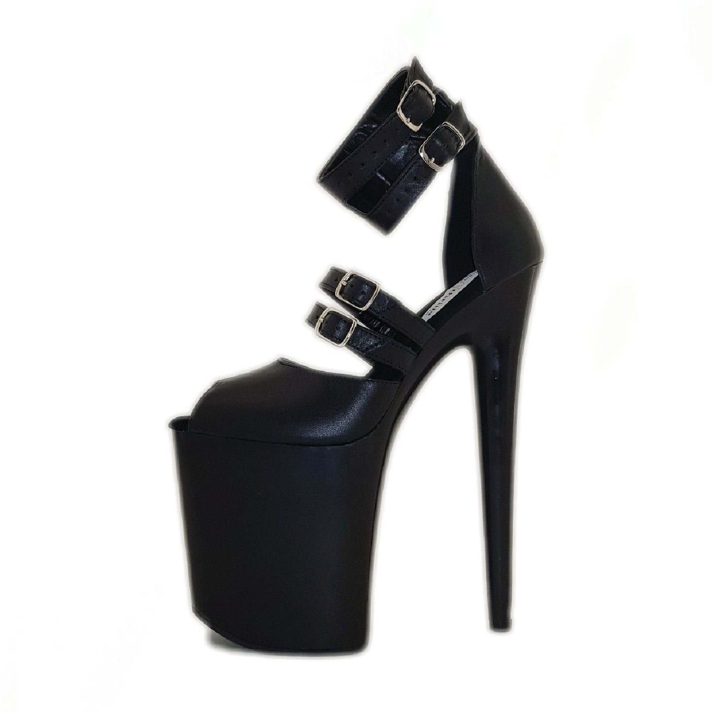 Rendezvous black genuine leather black platform sandals