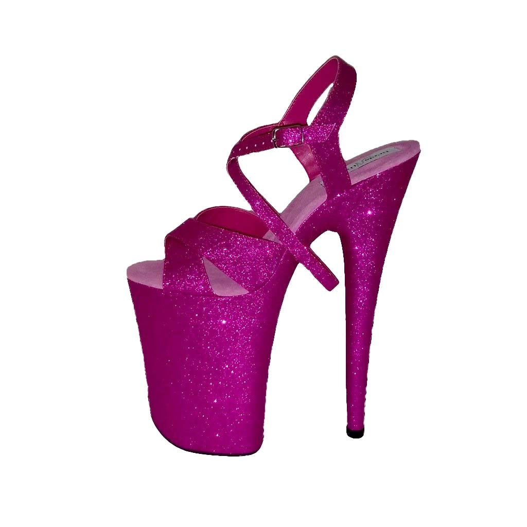 Elegant long strap closure fuchsia glitter sandals (more colors are available)