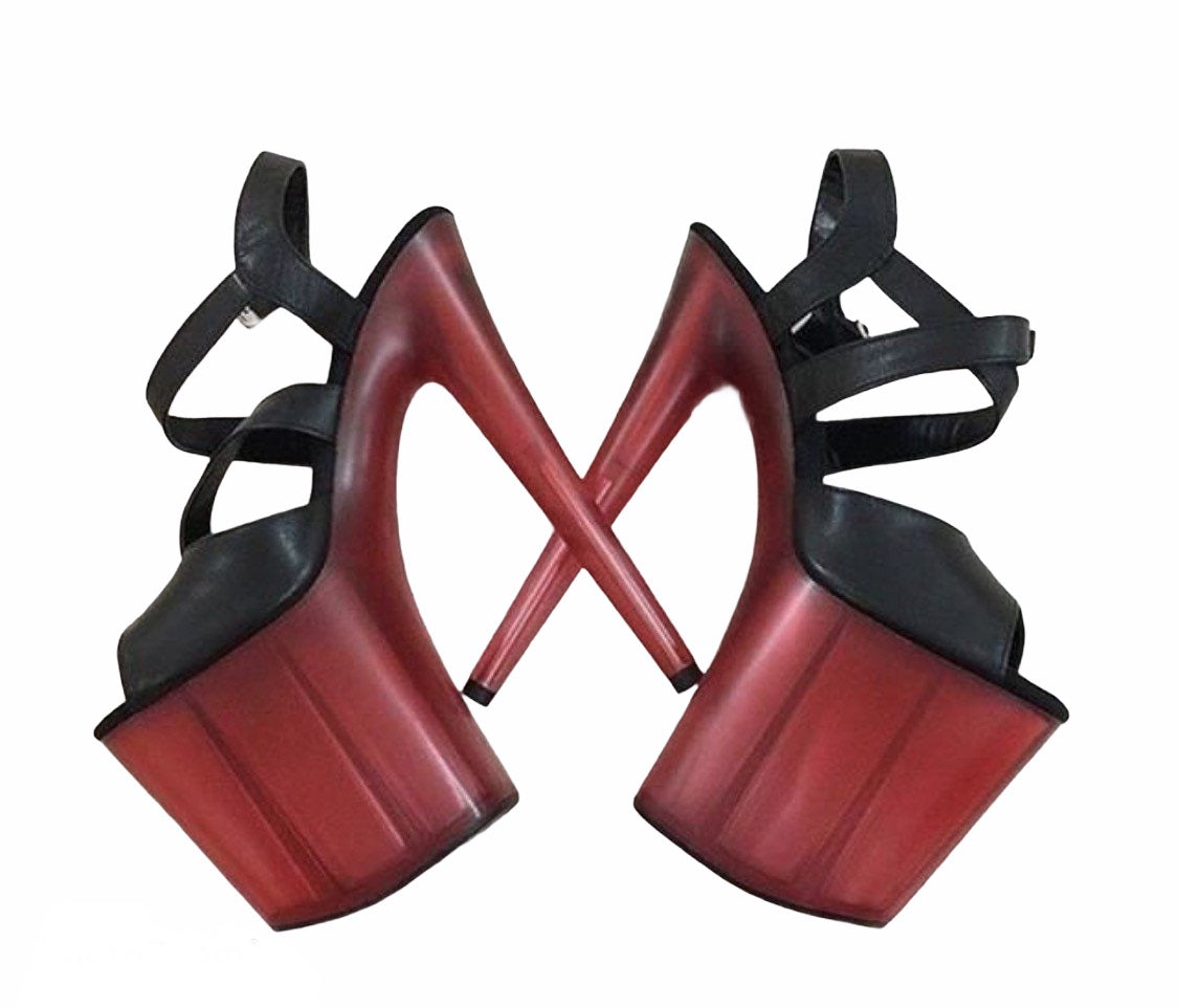 Diana black genuine leather ruby red translucent platform sandals (more colors are available)
