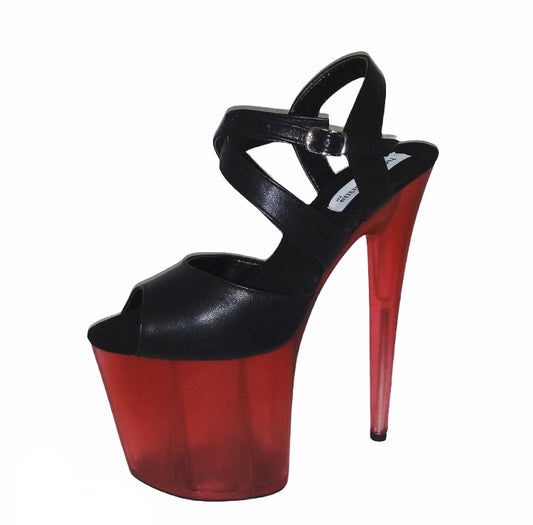 Diana black genuine leather ruby red translucent platform sandals (more colors are available)