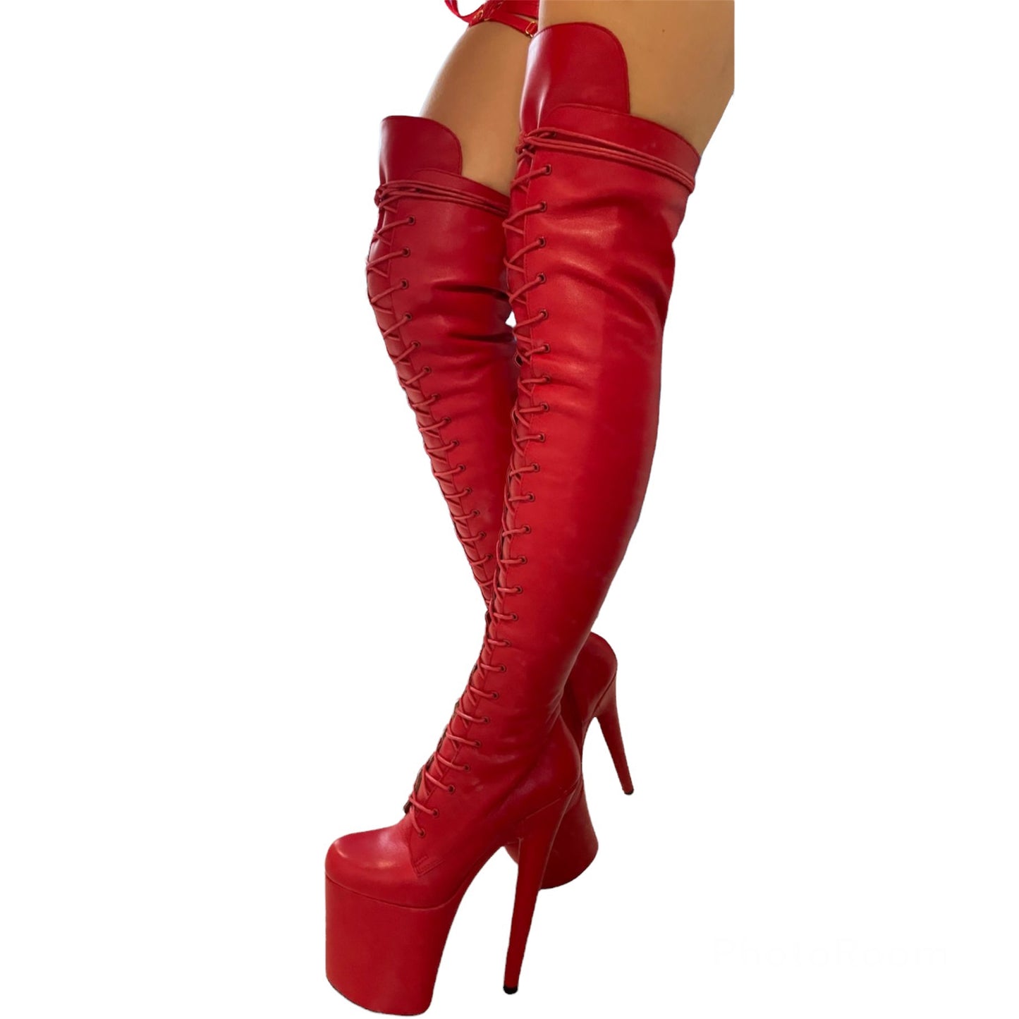 Red genuine leather thigh high boots (more colors are available)