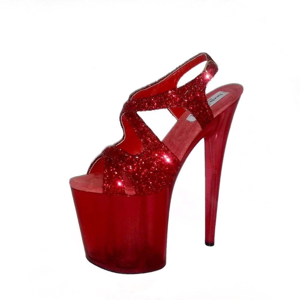 Wishes red glitter ruby red translucent platform sandals (more