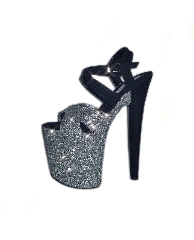 Kisses silver glitter black nubuck sandals