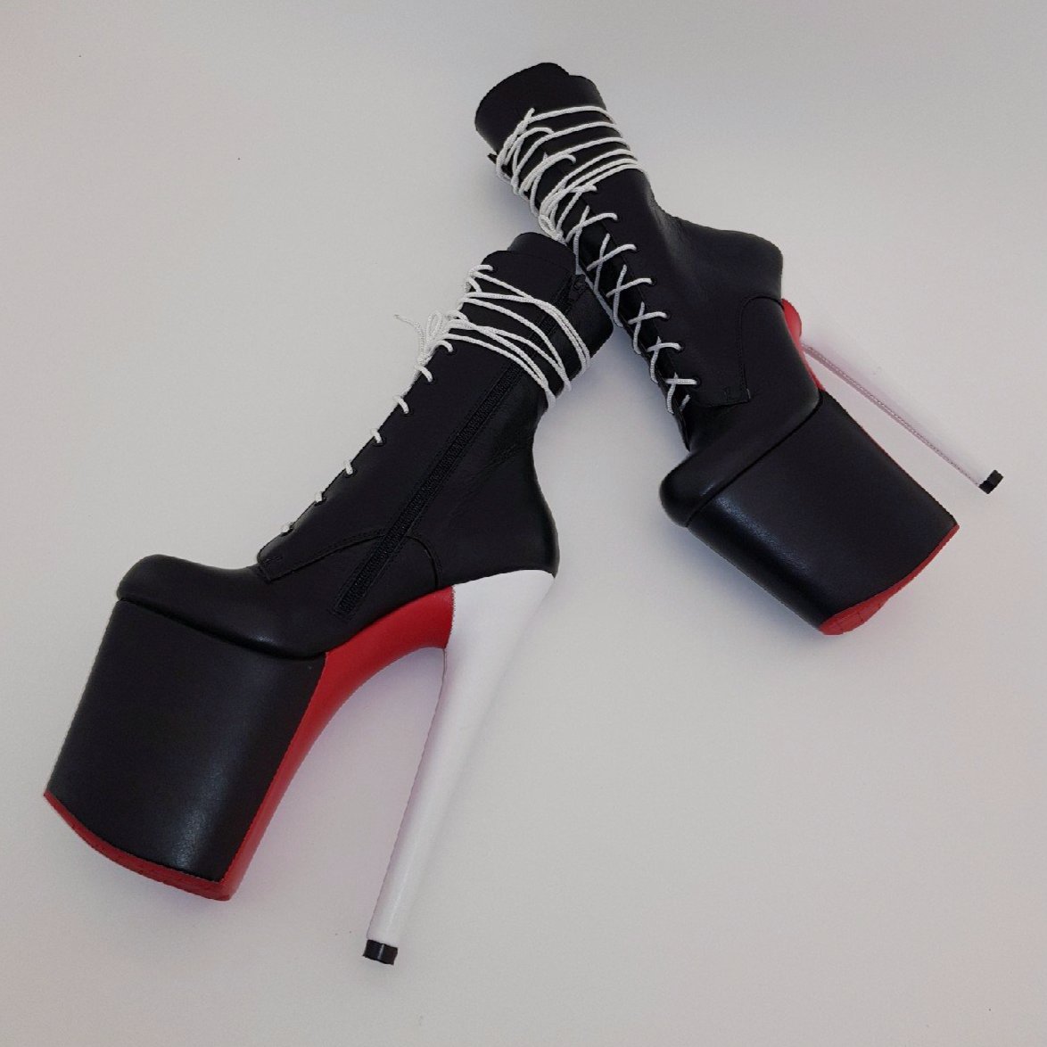 Red sole black genuine leather ankle - mid calf high boots
