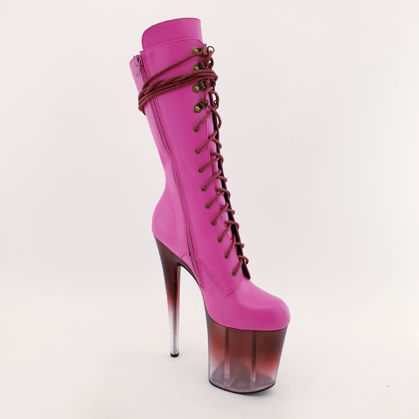 Fuchsia leather burgundy ombre translucent platform ankle - mid calf boots