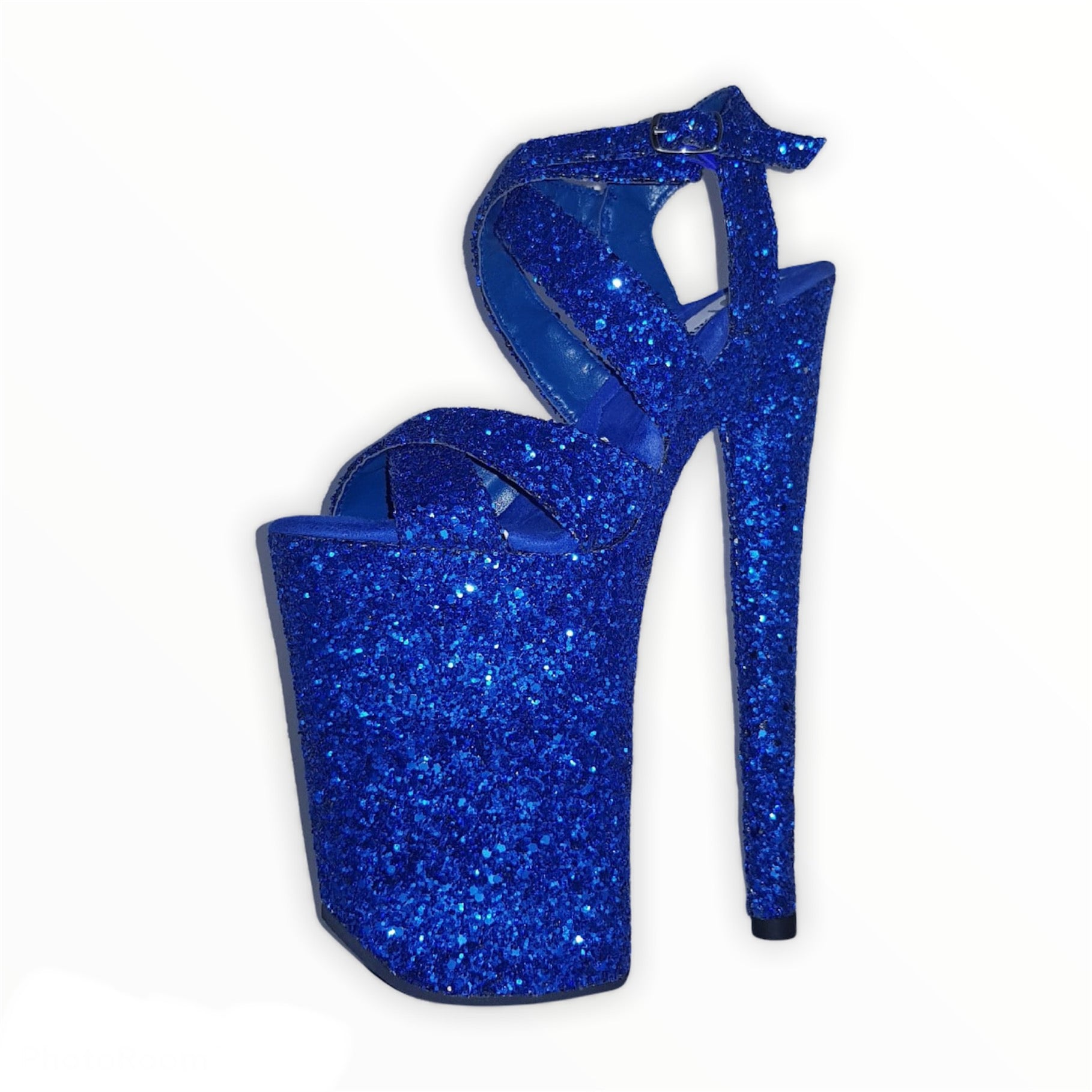 blue sparkly high heels