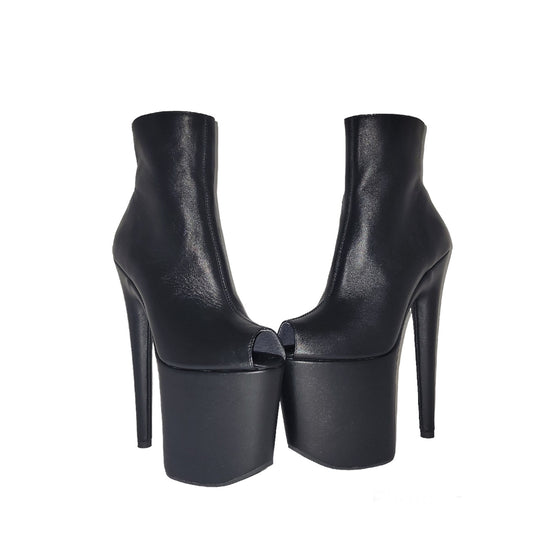 Black genuine leather no-lace ankle- mid calf boots (more colors are available)