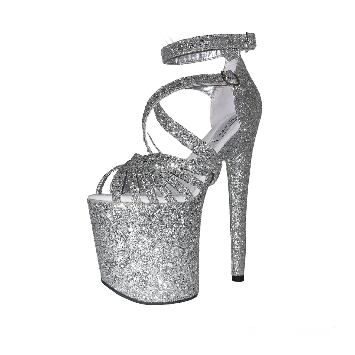 Spider silver glitter long strap ankle strap sandals (more colors are available)