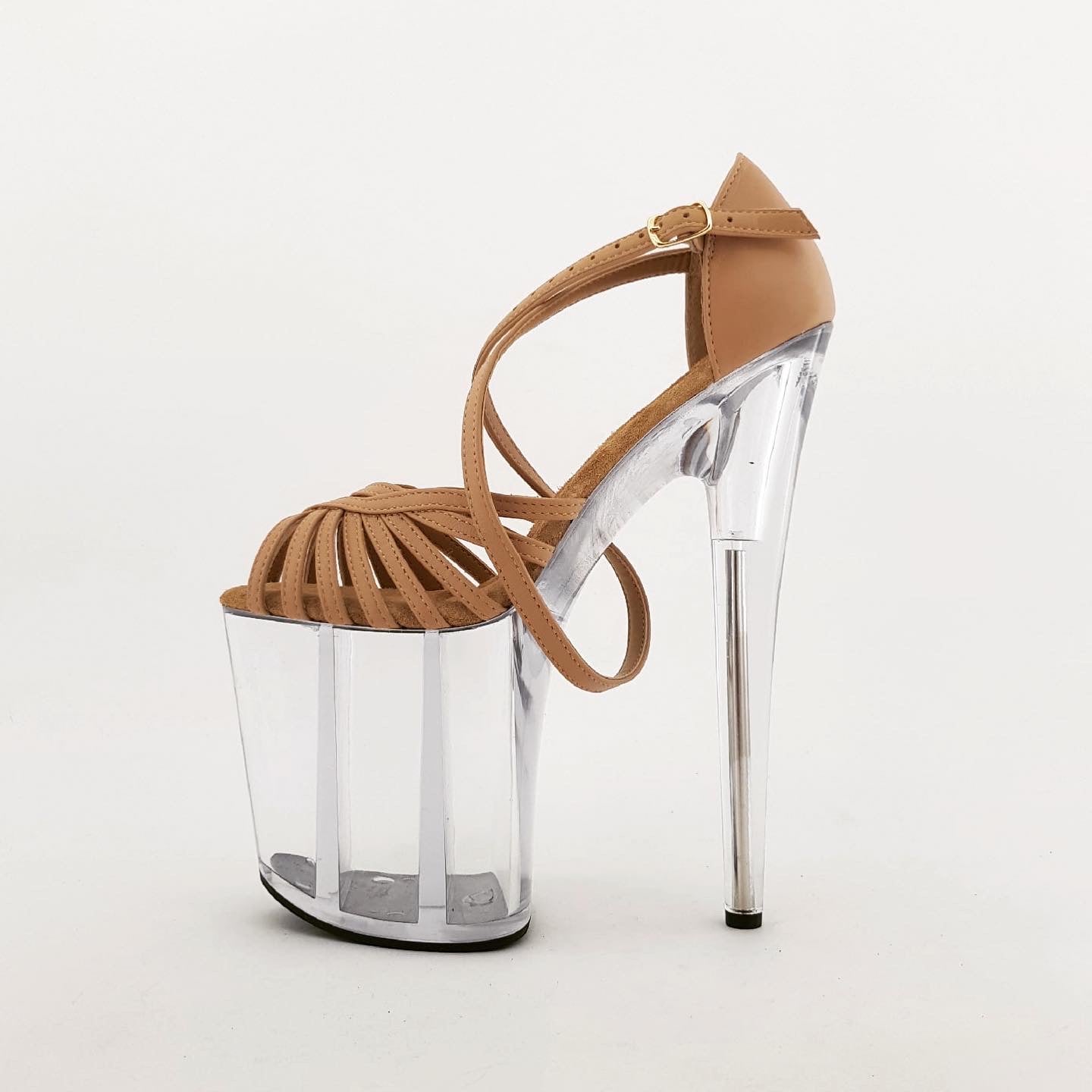 Spider long strap tan leather clear platform sandals (more colors are available)