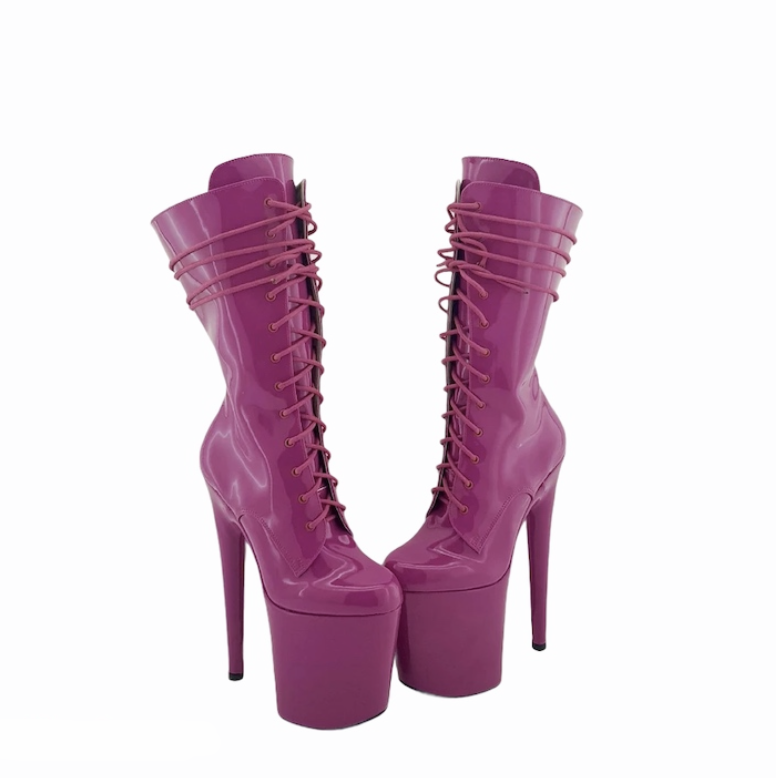 Fuchsia patent vegan leather ankle - mid calf boots(more colors are available)