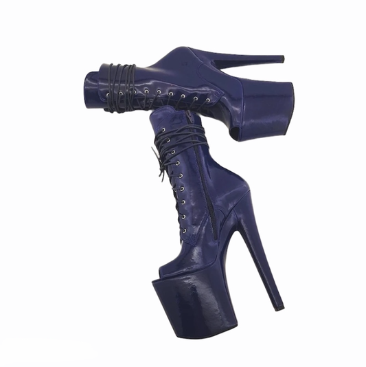 Navy blue patent vegan leather ankle - mid calf boots(more colors are available)