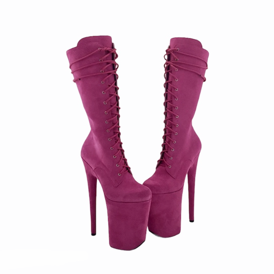 Peonia hot pink genuine suede ankle - mid calf boots(more colors are available)