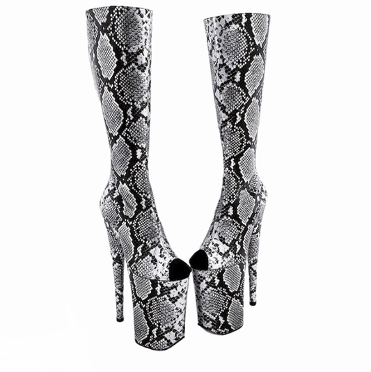 Snakeskin vegan leather knee high no-lace boots