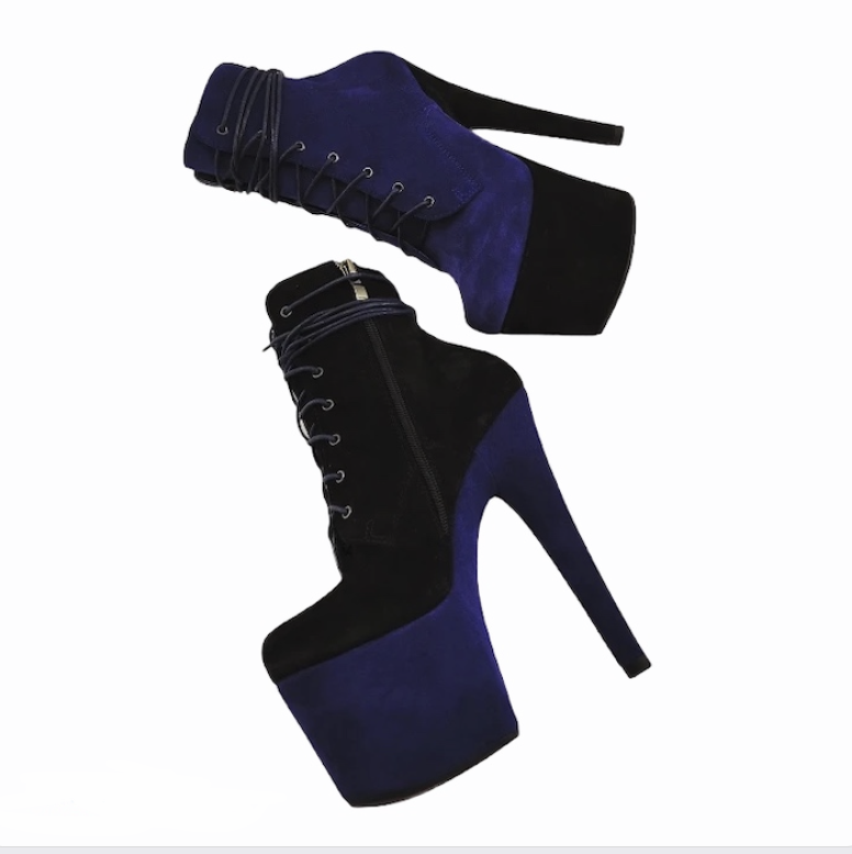 Midnight blue and black mismatched genuine suede ankle - mid calf boots(more colors are available)
