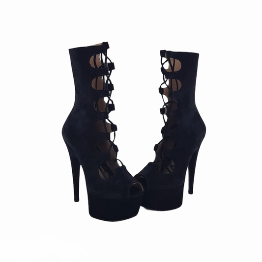 Black genuine suede gladiator ankle - mid calf boots (more colors are available)