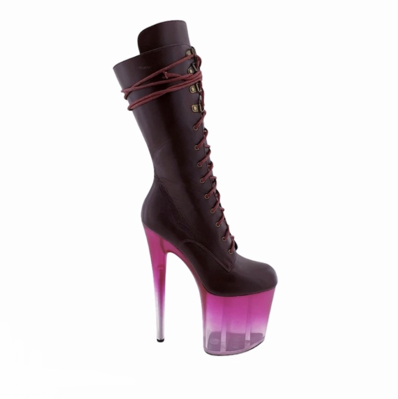 Burgundy leather fuchsia ombre translucent platform ankle - mid calf boots