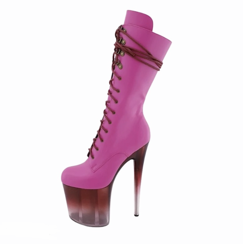 Fuchsia leather burgundy ombre translucent platform ankle - mid calf boots