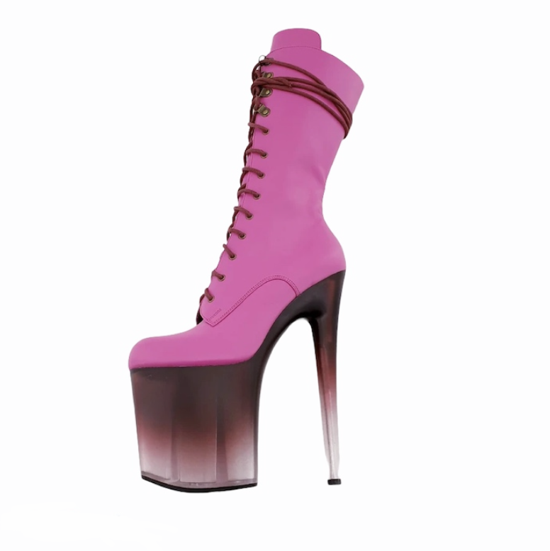 Fuchsia leather burgundy ombre translucent platform ankle - mid calf boots