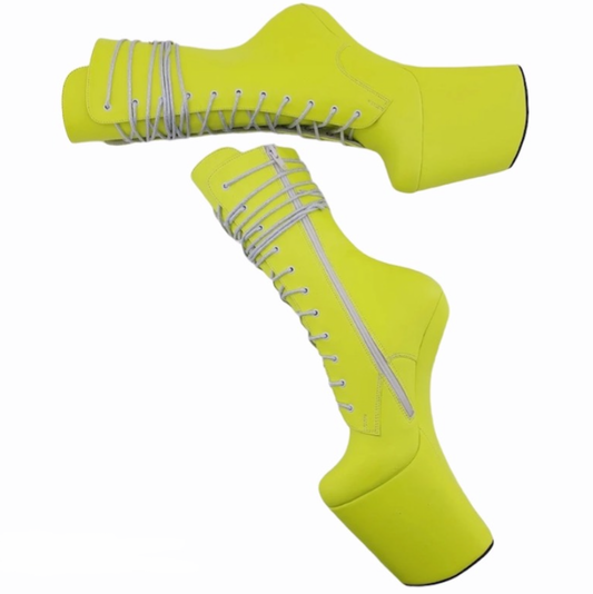Neon yellow vegan leather ankle - mid calf heelless boots(more colors are available)