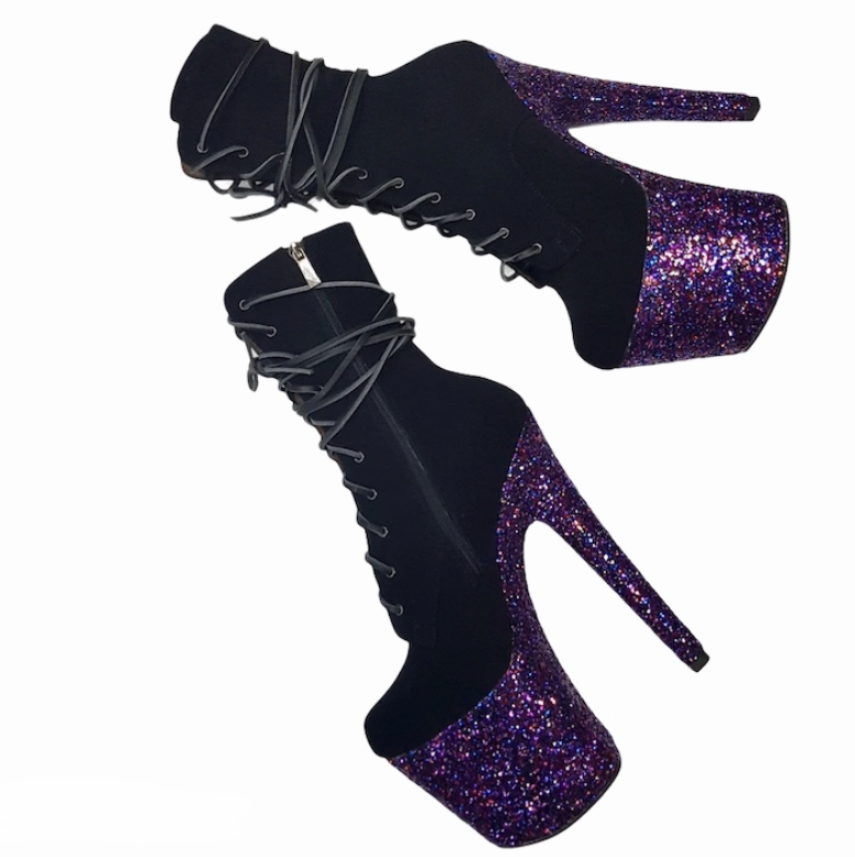 Black vegan nubuck multi glitter platform ankle - mid calf boots (more colors are available)