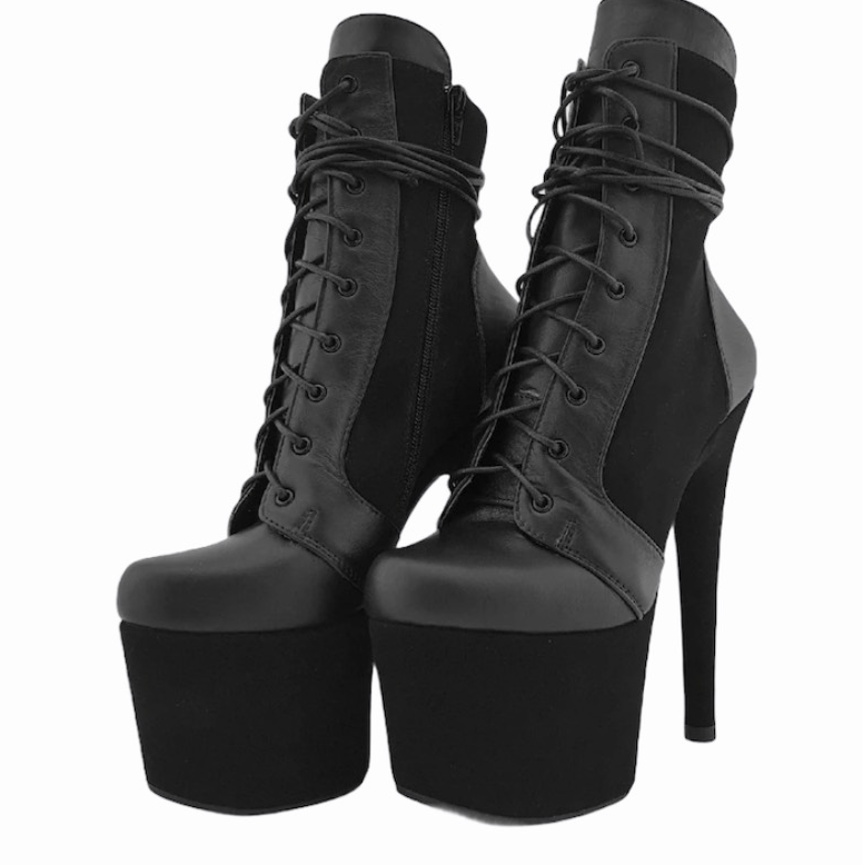 Black leather black nubuck ankle- mid calf boots