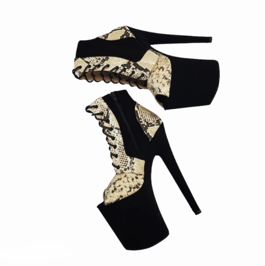 Snakeskin black nubuck no tongue ankle- mid calf boots(more colors are available)