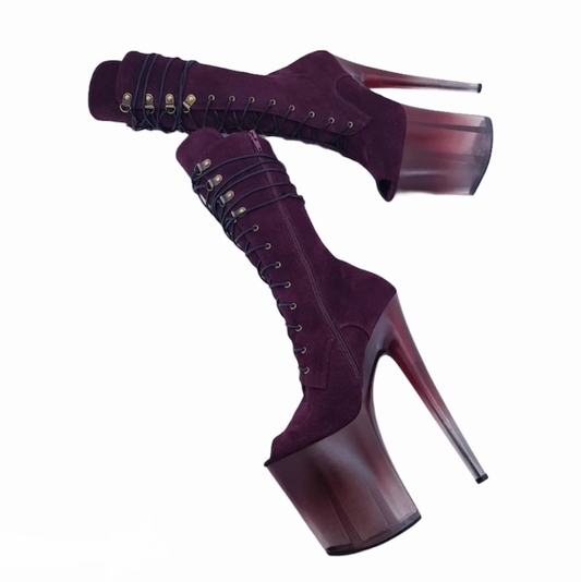 Burgundy genuine suede ombre translucent platform ankle - mid calf boots