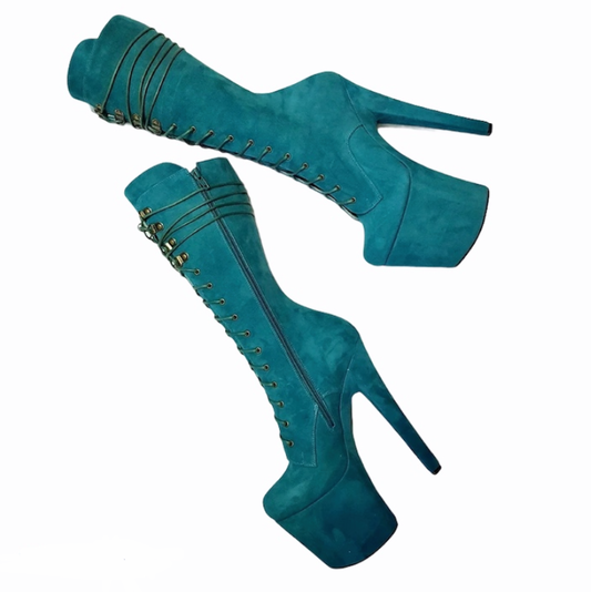 Teal suede ankle- mid calf boots