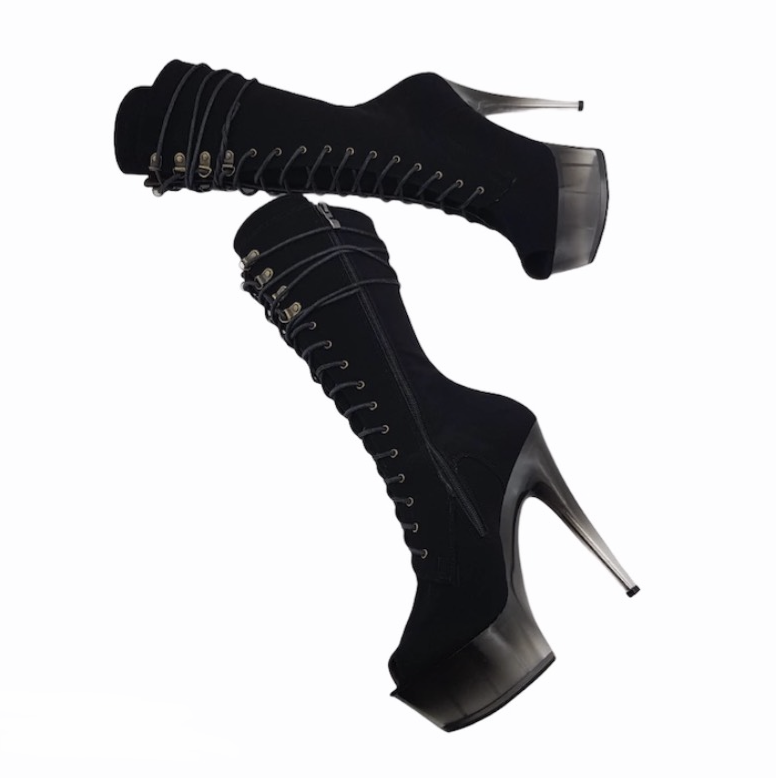 Black vegan suede ombre translucent platform ankle - mid calf boots