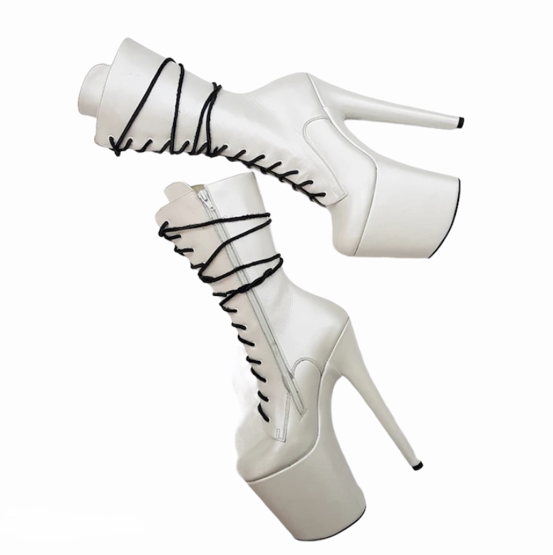 Pearl white genuine leather ankle - mid calf boots