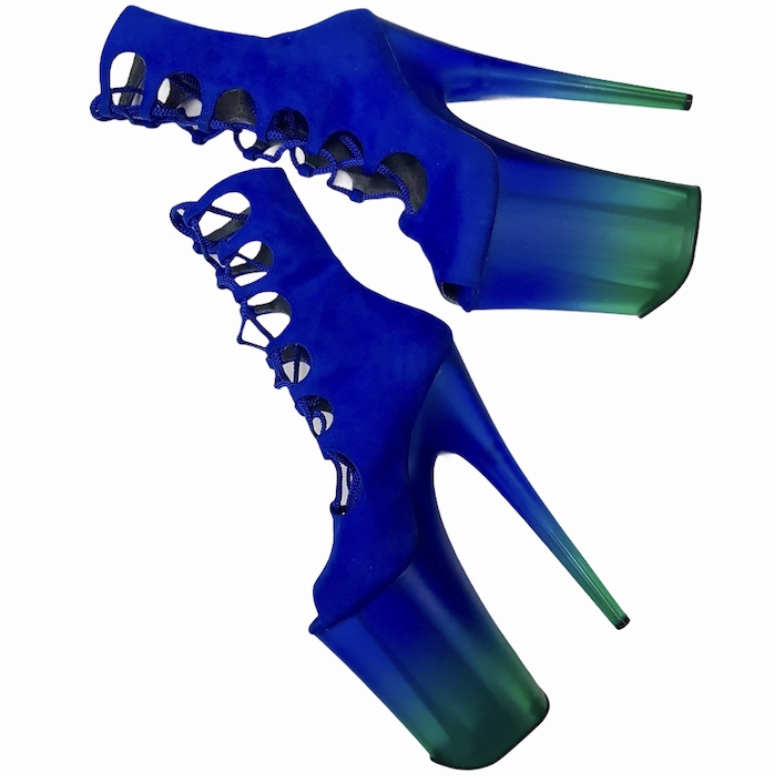 Gladiator royal blue nubuck two- tone translucent platform ankle - mid calf boots