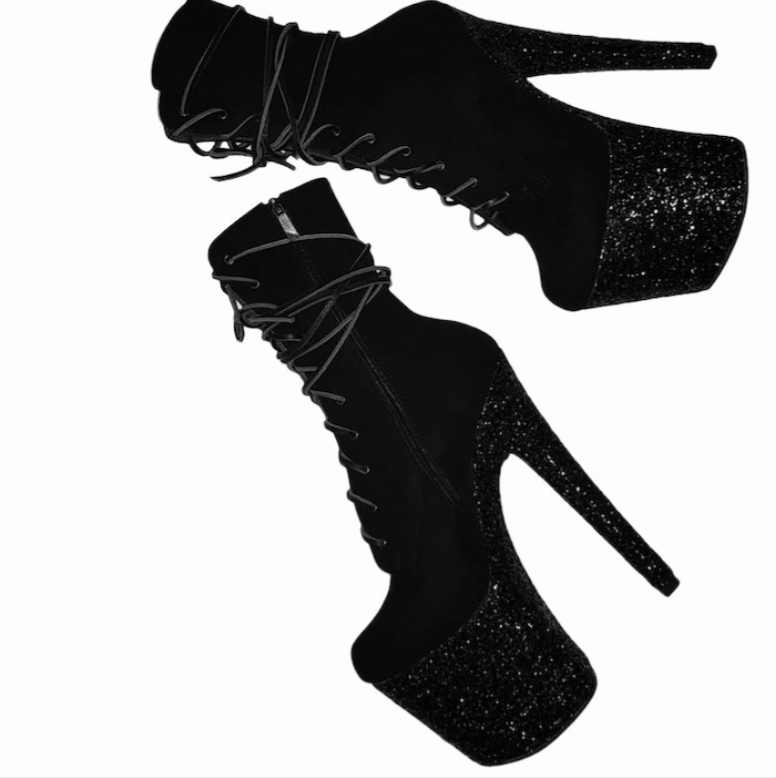 Black vegan nubuck black glitter platform ankle - mid calf boots (more colors are available)
