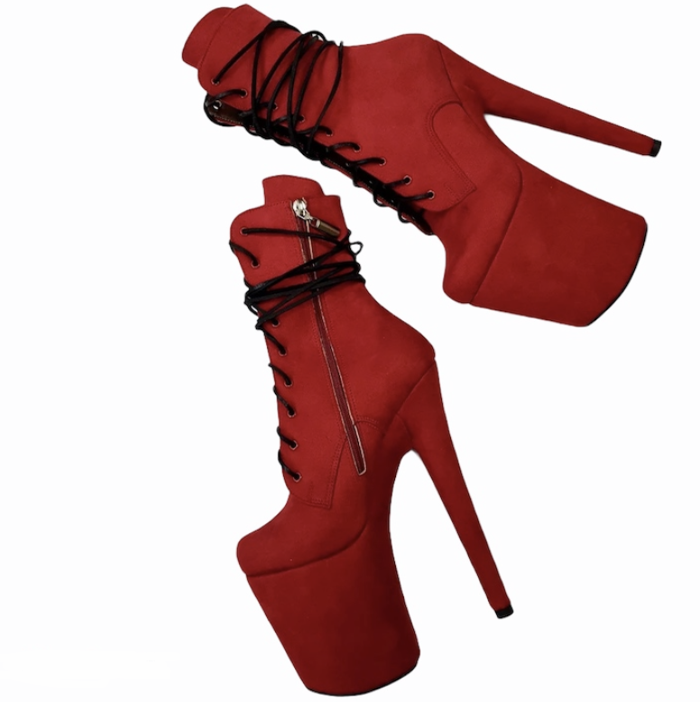 Red nubuck ankle-mid calf boots