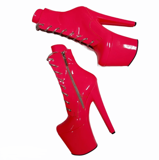 Coral pink patent leather ankle - mid calf high boots