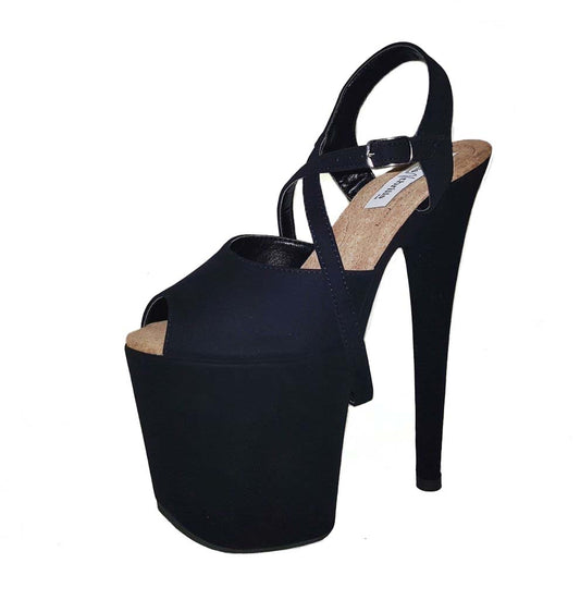 Classic long strap closure black vegan suede sandals (more colors are available)