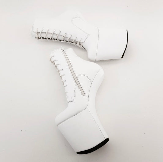 White genuine leather heelless ankle - mid calf boots(more colors are available)