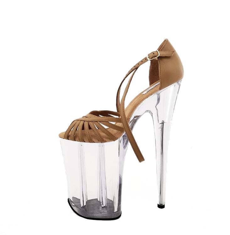 Spider long strap tan leather clear platform sandals (more colors are available)
