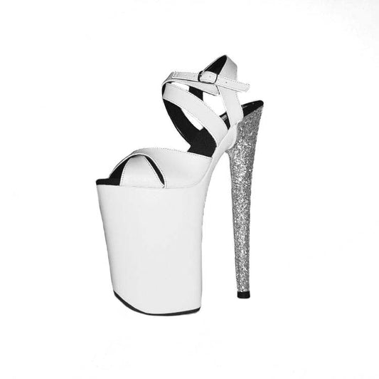 Kristi white leather glitter heel sandals (more colors are available)