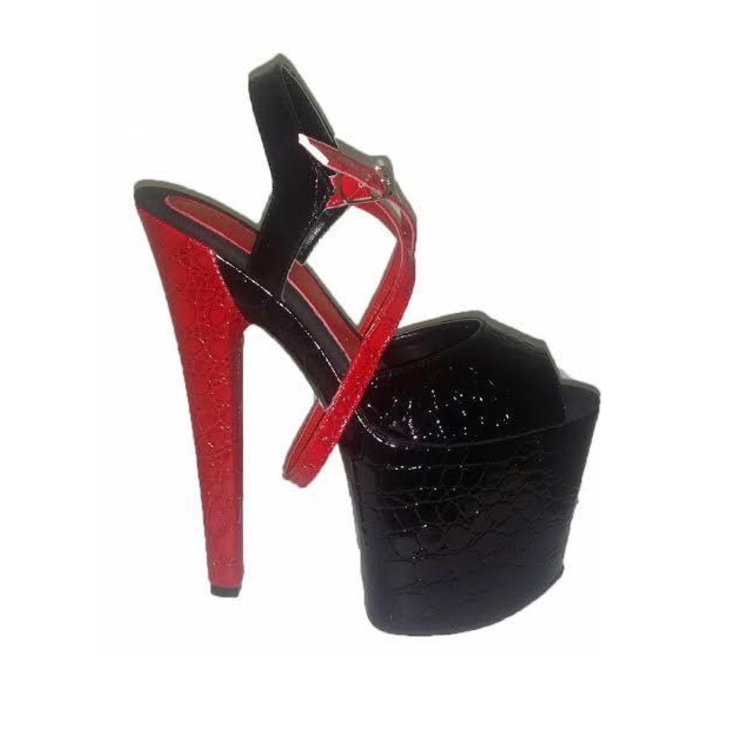 Classic long strap closure black and red croc vegan leather sandals (more colors are available)